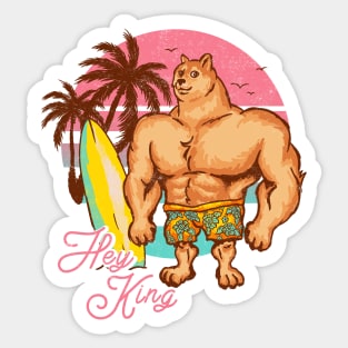 Swole Doge Chilling on the Beach | Hey King | Pink Sticker